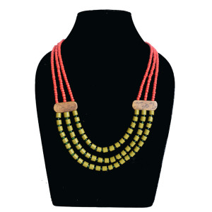 Green and Red Beaded Tribal Necklace - Ethnic Inspiration